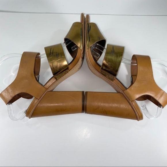 Sam Edelman Yelena Block Heel Gold Chunky Sandals - Picture 10 of 12